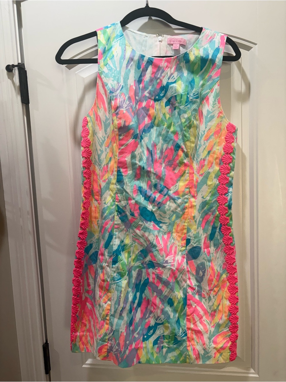 Lilly Pulitzer Multicolor Tropical Shift Dress with Hot Pink Trim